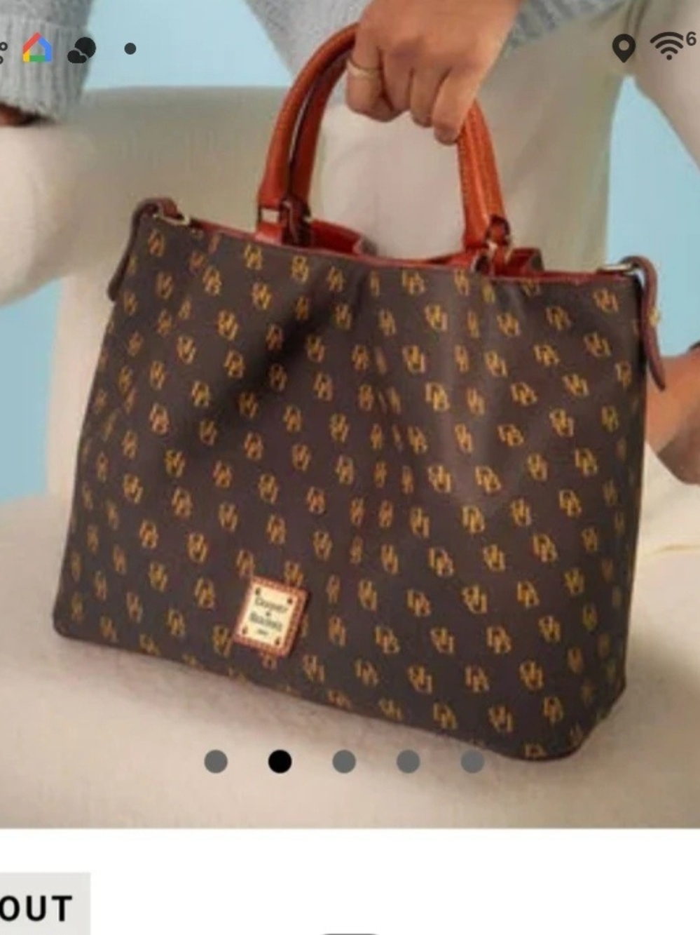Dooney & Bourke Brown Signature Satchel with Tan Handles